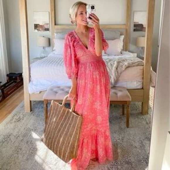 FREE PEOPLE Golden Hour Pink Maxi Dress M - Picture 3 of 8
